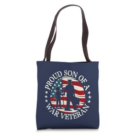 Proud Son Of A War Veteran American Flag Soldier Silhouette Tote Bag