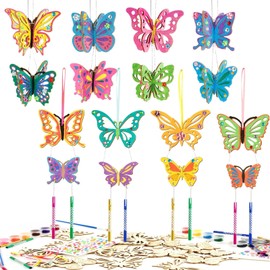 BOFUNX 16 Stücke Schmetterling Windspiel Bastelset für Kinder Schmetterlinge Windspiel Basteln DIY Schmetterling Holz Bastelsets für Frühling Mädchen Junge Geschenk