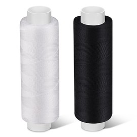 Bupete 2 Rolls White Black Thread for Sewing, 200 Yards Each Roll Sewing Thread, Polyester Threads for Sewing Machine Embroidery Hand Stitching