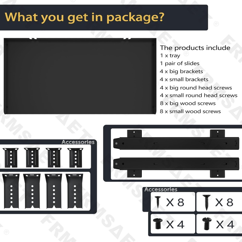 FRMSAET Under Desk Keyboard Tray Heavy-Duty All-Metal Material 20/24/30 inches