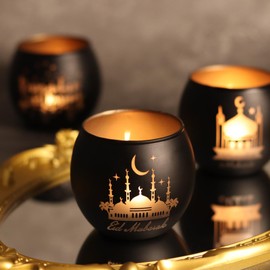 SHMILMH Ramadan Table Decor, Ramadan Mubarak Decoration, Glass Votive Tealight Candle Holders, Eid Decorations for Home Gift