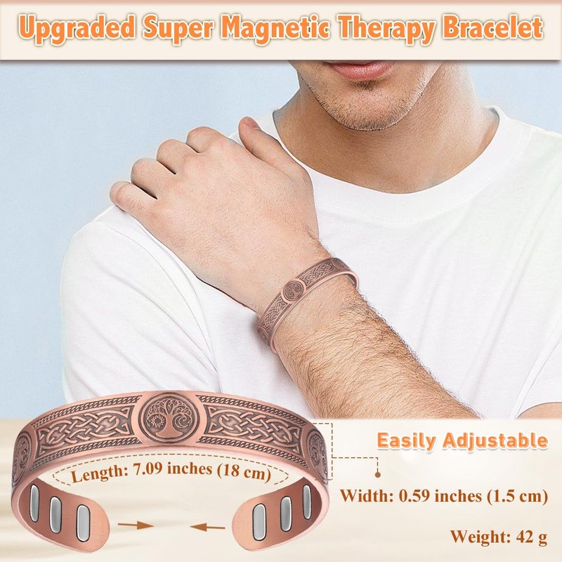 Cigmag Copper Bracelet for Men, with Powerful 9X 5000 Gauss
