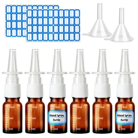 Botella de spray nasal, 0.3 fl oz/0.35 onzas, botellas de aerosol nasal a escala vacía recargables con embudos y etiquetas, marrón, 10 unidades