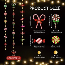 Vomika 3PCS Candy Party Decorations, Sweet Candy Cane Lollipop Garland, Paper Hanging Streamer Banner, for Christmas Tree Fireplace Holiday Home Party Supplies