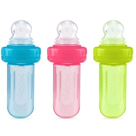 Nuby EZ Squee-Z Silicone Self Feeding Baby Food Dispenser, 1 Count (Pack of 1) - Aqua/Pink/Green, Colors May Vary