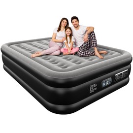 Ezyrest Air Mattress 18", Queen Air Mattress with Built in Pump, Inflatable Mattress with Soft Flocked Top and Portable Carry Bag Adjustable Blow Up Mattress for Guest, Indoor, Travel (Black)
