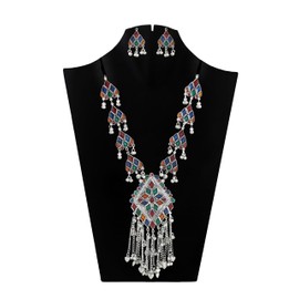 Afghani Ethnic Silver Oxidized Indian Statement Tribal Boho Handmade Necklace Earrings Jewellery