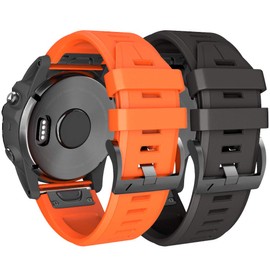 NotoCity Compatible Fenix 5x Plus Bands Fenix 7X Sport Silicone Replacement Watch Strap for Fenix 5X/Fenix 5X Plus/Fenix 6X/Fenix 6X Pro/Fenix 3/HR/Descent MK1/D2 Delta PX/D2 Charlie (Black/Orange)