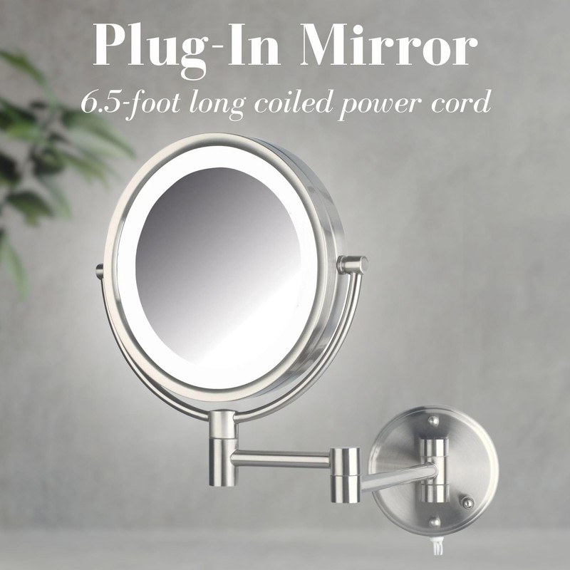 JERDON Wall-Mounted Vanity Mirror with Lights - Lighted Makeup Mirror