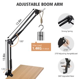 SUNMON Boom Arm - Metal Scissor Mic Boom Arm with 3/8'' to 5/8'' Adapter, K688 Microphone Stand with Cable Sleeve