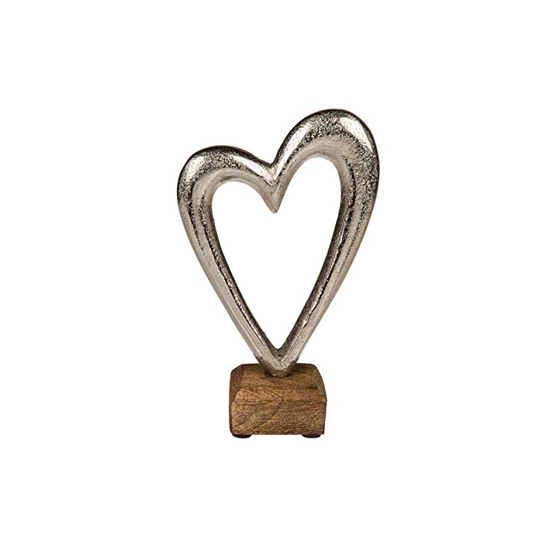ootb Silver Metal Heart on Wooden Base 17cm