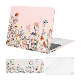 MOSISO Compatible with MacBook Air 13 inch Case 2022 2021 2020 2019 2018 Release A2337 M1 A2179 A1932 Retina Display, Plastic Garden Flowers Hard Shell&Keyboard Cover&Screen Protector, Pink