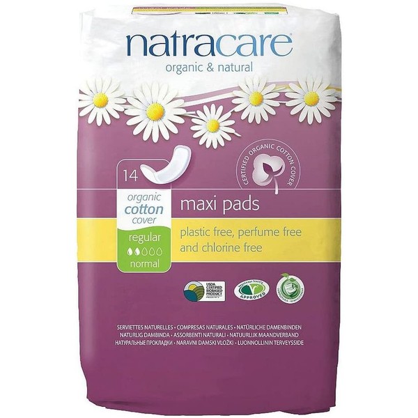 Natracare Natural Feminine Traditional Style Maxi Pads, Regular, Individually Wrapped, Without Wings in Plant-Based Bag (1 Pack, 14 Pads Total)