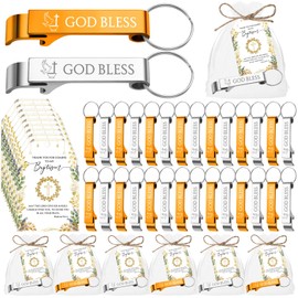 Vesici 50 Set Baptism Bottle Opener Keychain Favors Bulk with Thank You Tags Organza Bags and Rope for First Communion Gifts Baby Shower Souvenirs Christian Birthday Party Decorations for Guests