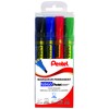 Pentel N860/4 Pack of 4 Permanent Markers Chisel Tip Black/Red/Blue/Green