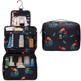 Hanging Travel Toiletry Bag Cosmetic Make up Organizer for Women Waterproof (Orange Flamingo)