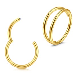 Longita Pack of 2 Nose Piercing Ring Helix Piercings Piercing Ear Septum Piercing Nose Ring Ear Piercing Conch Cartilage Piercing Ring Silver Gold Black 16 g 18 g 20 g, Stainless Steel