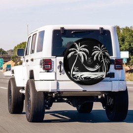 Delerain Spare Tire Cover with Backup Camera Hole Beach Life Palm Trees Wheel Covers Waterproof Dust-Proof UV Sun Universal Fit for RV Trailer RV SUV Truck (18 Inch for Diameter 32"-34")
