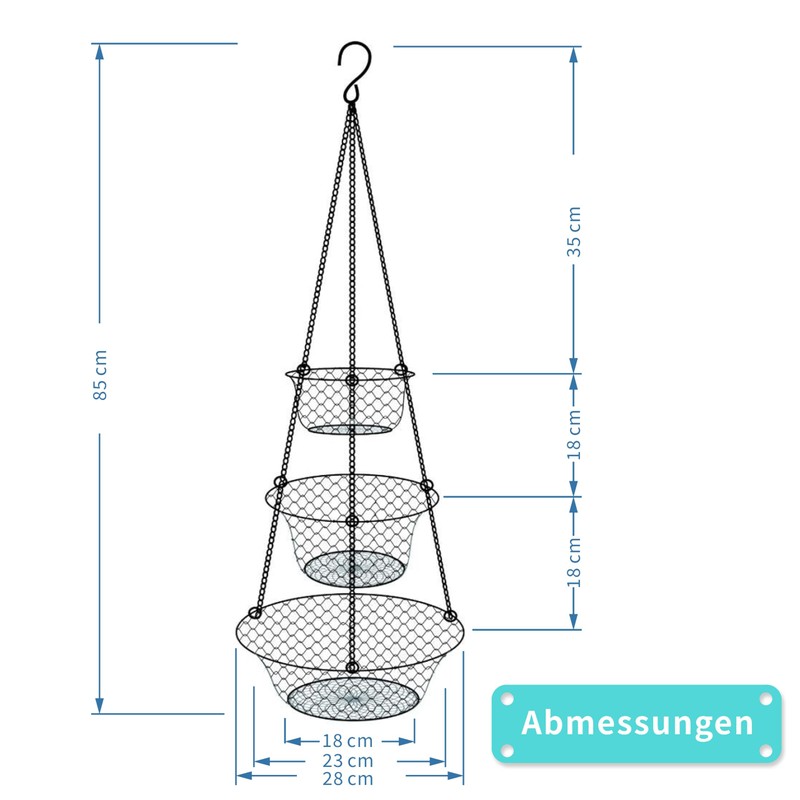Home Bay Hanging Fruit Basket Kitchen 3 Tier Wire Stand