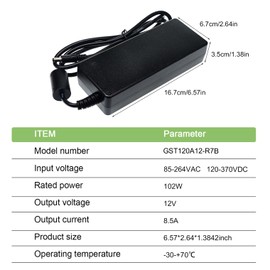 FerroFab GST120A12-R7B 12V 8.5A 120W AC-DC Industrial Power Supply, Green Adapter, Active PFC, Efficiency VI,for Industrial Equipment