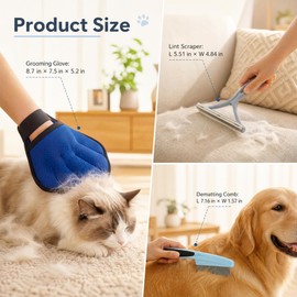 3-Piece Pet Hair Remover Kit, Grooming Glove and Comb