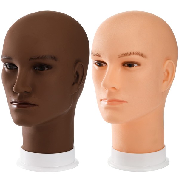 Dicunoy 2PCS Mannequin Head, Male Hair Model Head, Bald Wig Head, Afro American Cosmetology Head for Eyeglasses, Hairs, Hat, Helmet, Glasses Display