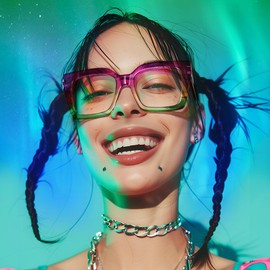 Zeelool Blue Light Glasses for Women Chic Oversized Square Eyeglasses Colorful Bluelight Blocking Eyewear Glasses JGA775618-03B