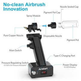 Actekart No-Clean Airbrush Accessories Kit - 8-Piece Paint Bottles & 150 Disposable Nozzles (0.2/0.3/0.5mm 50 Each) | Compatible with TK-AB0078 Airbrush