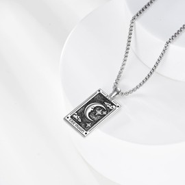 Tarot Card Chain Sterling Silver Cat Necklace Moon Tarot Jewellery Gifts for Men Women Unisex