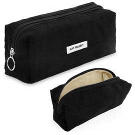 Bomtop Corduroy Fabric Pencil Case, Stylish, Stationery Organiser Bag, Portable Pencil Case, Ideal for School Office, black, No