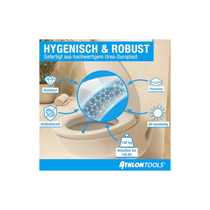 ATHLON TOOLS Toilet Lid with Soft-Close O-Shape - Duroplast Toilet