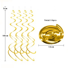 Bining 14 PCS Swirl party spiral decorations ceiling decorations for baby and party 14 pcs (GOLD)