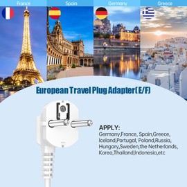 European Travel Plug Adapter with 4FT Extension Cord, (Not for UK) US to European International Plug Adapter Travel Essentials France Germany Greece