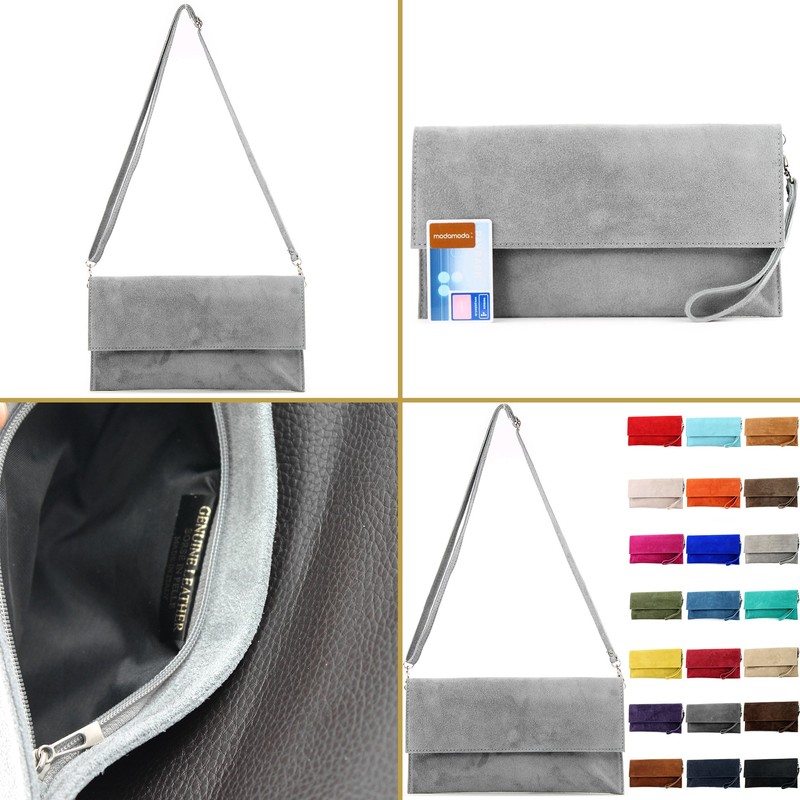 Modamoda de T151/M151 Women’s Italian Suede Leather Metallic Clutch Bag