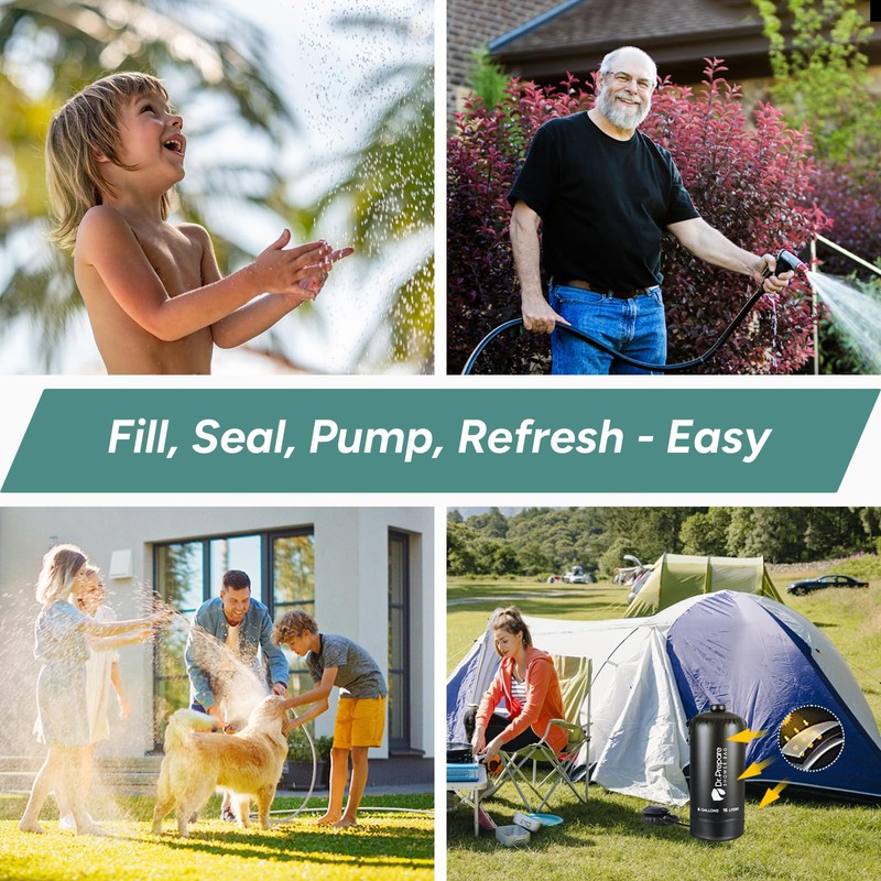 DR.PREPARE Camping Shower, 4 Gallons/15L Portable Shower with Foot Pump,
