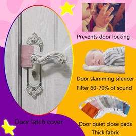SLIFEOW Door Handle Silencer Cloth Latch Covers, Baby Door Stopper Cover Closer to Reduce Slamming Noise, Door Latch Cushion Pads with 3 Hooks to Prevent Slamming (3, Pink, 4.1 * 3.1 inches)