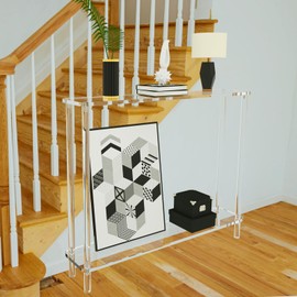 Clear Acrylic Narrow Console Tables for Entryway, 39.4" L x 7.9" W x 31.5" H, Modern Entry Table 2-Tier, Cylindrical Legs, Skinny Hallway Table for Foyer, Sofa, Living Room