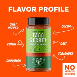 Fire & Smoke Society Taco Secret Taco Seasoning Mix, Fajita, Carnitas, Meat, Mexican Chili Spice Blend, MSG Free, Gluten Free, Non-GMO