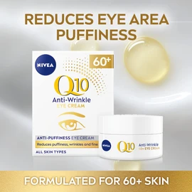 NIVEA Q10 60+ Anti-Puffiness Eye Cream (20ml), Anti-Wrinkle Eye Cream with Triple Strength Formula Made with Q10, Rose Petal Oil, and Calcium, Designed for 60+ Skin