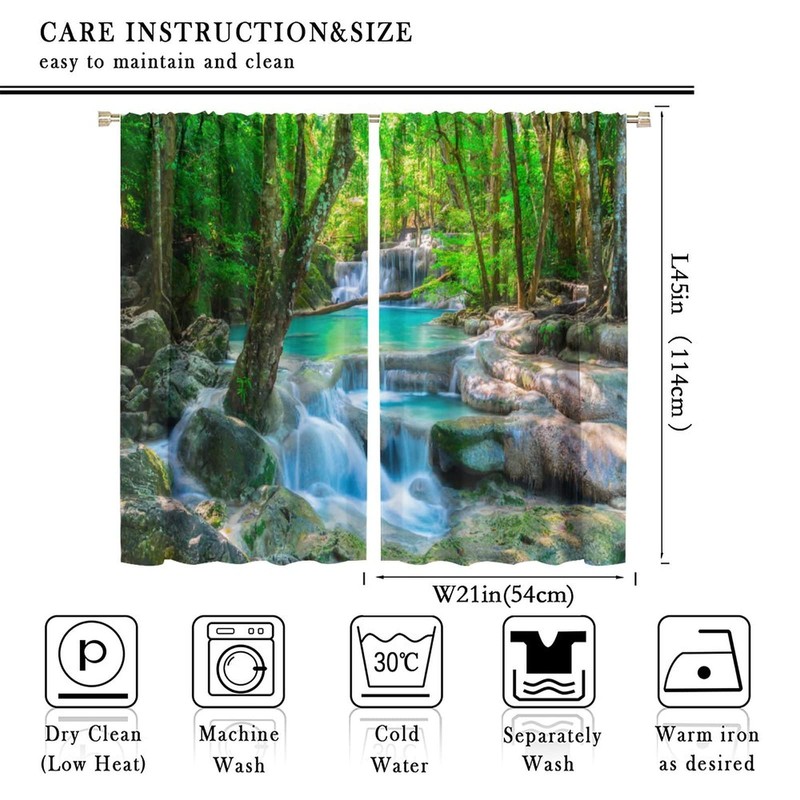 Waterfall Curtains, Spring Forest Nature Landscape Theme Pattern Print, Bedroom