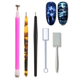 WOKOTO 5Pcs Nail Magnet Tool Set With Double Head Flower Design, Nail Cat Eye Magnets For Nails Polish Magnet Pens And Strong Magnet Stick For Magnetic Cat Eye Gel Polish Nail Art Magnet Wand