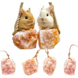 6 Count Himalayan Small Pets Salt Lick - Rabbit Toys Bunny Treats - Natural Small Animal Mineral Salt Chew Toys with Rope, Small Pet Chew Treat Supplies for Guinea Pig Rabbits Bunny Ferrets