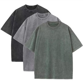 Men's Cotton Oversized Acid Wash T Shirts Crew Neck Casual Basic Tee Tops Vintage Short Sleeve
