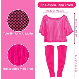 HomeChi Accesorios de Disfraces de los Años 80 para Mujeres, Set de Vestir de Fiesta Incluye Camiseta de Malla, Diadema de Encaje, Collar, Calientapiernas y Guantes de Malla, 5 Piezas