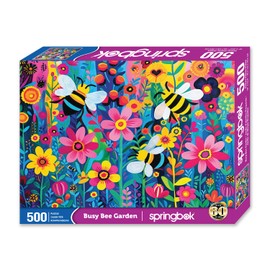 Springbok's Busy Bee Garden 500 Piece Jigsaw Puzzle for Adults Illustrates a Colorful Display of Bees in The Garden - Made in The USA