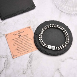 KORAS Grandson Gifts, Grandson Bracelet Cuban Chain Bracelet for Grandson, Stainless Steel Bracelet Grandson Gifts from Grandparents, Teenage Boys Gifts for Birthday Graduation Christmas