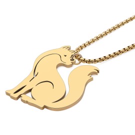 RAIDIN Stainless Steel 18K Gold Silver Plated Cute Fox Necklace for Women Girls Kids Animal Pendant Jewelry Gifts for Christmas Fox Lovers (Gold-163)