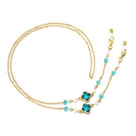 CHARMINGO - Cadena para anteojos de sol de cuatro hojas para mujer, con cordón de lectura, para anteojos de sol, Azul, 29"