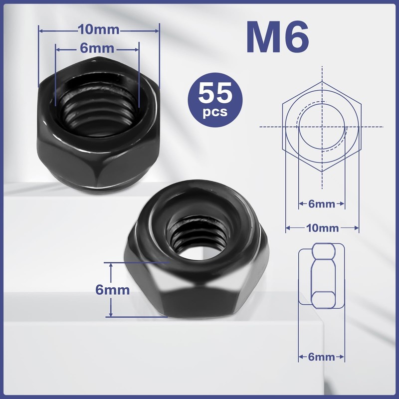 M6 Nuts Self-Locking Nuts Carbon Steel Nut M6 Pack of