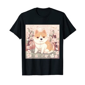 Cute Shiba Inu Cherry Blossom Prints Pretty Design T-Shirt